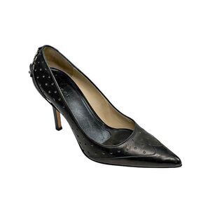 Gucci Interlocking G Black Leather Perforated Pumps Size 6 Womens High Heels